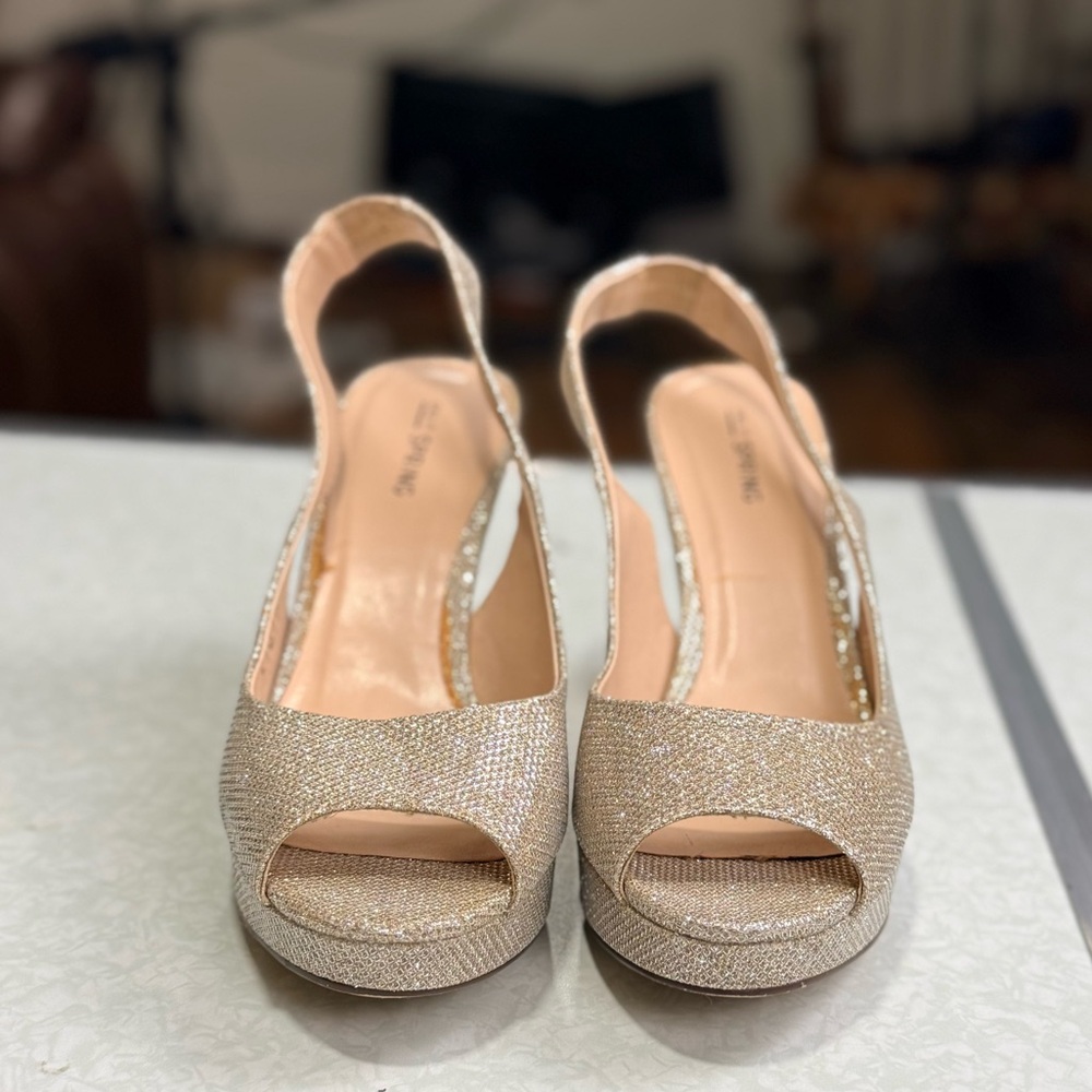 Call It Spring Elegant Sparkling Peep-Toe Slingback Heels